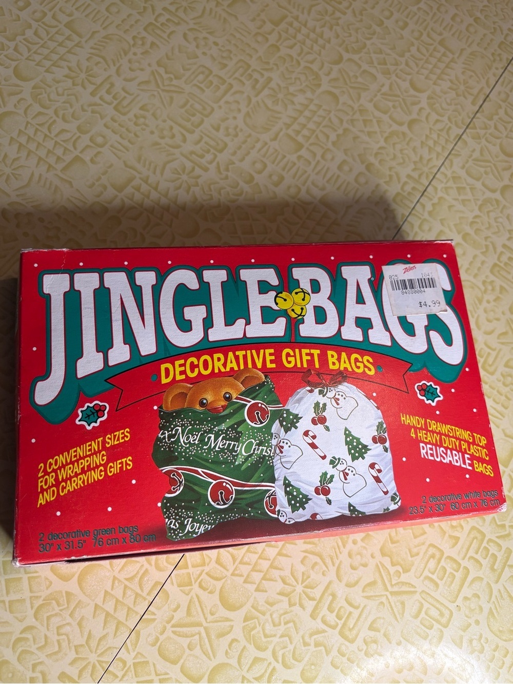 Vintage Red Jingle Bags Decorative Gift Bags - Holiday Gift Bag Pack